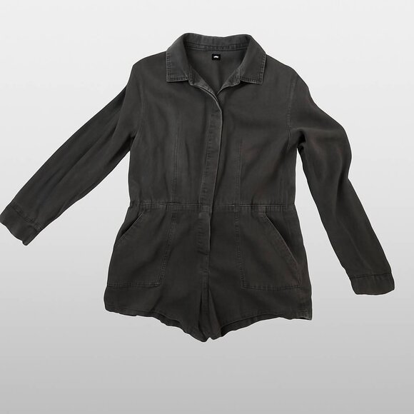 Billabong Faded Black/Charcoal Long Sleeve Jumpsuit Romper Size L - Picture 1 of 14